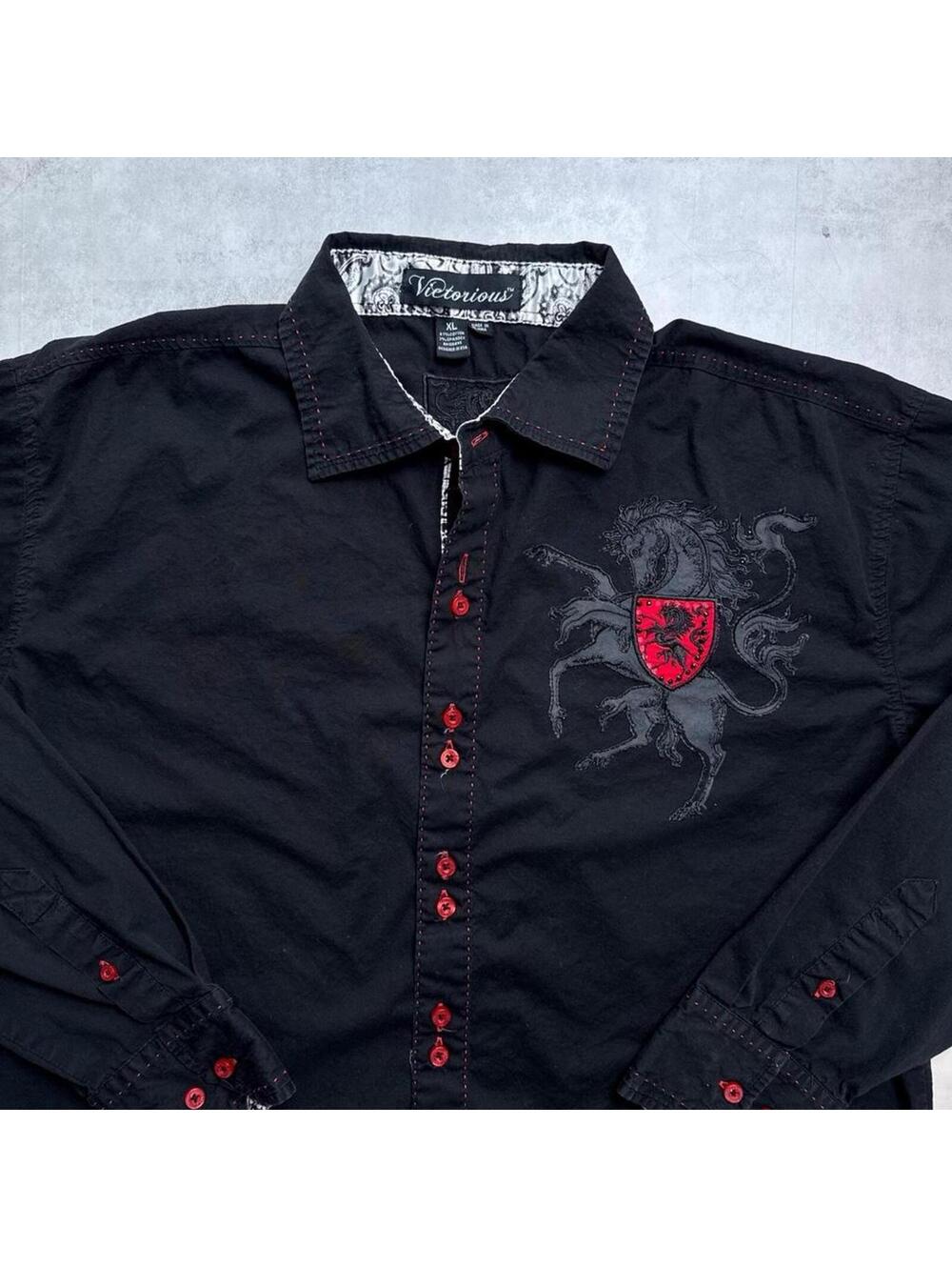 Y2K Victorious 00s Horse Grunge button up rhinestones shirt - Picture 3 of 8